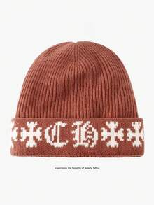 1pc Vintage Knit Hat, Unisex Warm Double-Layer Knitted Cap, Thick Large Circumference Beanie, Brand, Suitable For Autumn/Winter - Multicolor - View 17