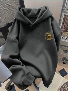 1pc Tween Boy Thermal Lined Thick Warm Sweatshirt, Young Student Clothing, Suitable Autumn/Winter Long Sleeve Top - Dark Grey - View 6