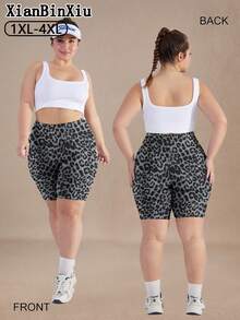 XianBinXiu 1pc Women's Plus Size Leopard Print High Waist Pocket Yoga Leggings, High Elasticity Butt Lifting Curvy Fit Activewear, Suitable For Gym, Running, Casual/Sports Wear - Multicolor - View 2