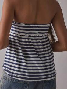 Women Y2k Tube Top Button Sleeveless Backless Strapless Bandeau Cute Aesthetic Summer Going Out Club Party Tank Tops - 藏蓝色 - 查看 3