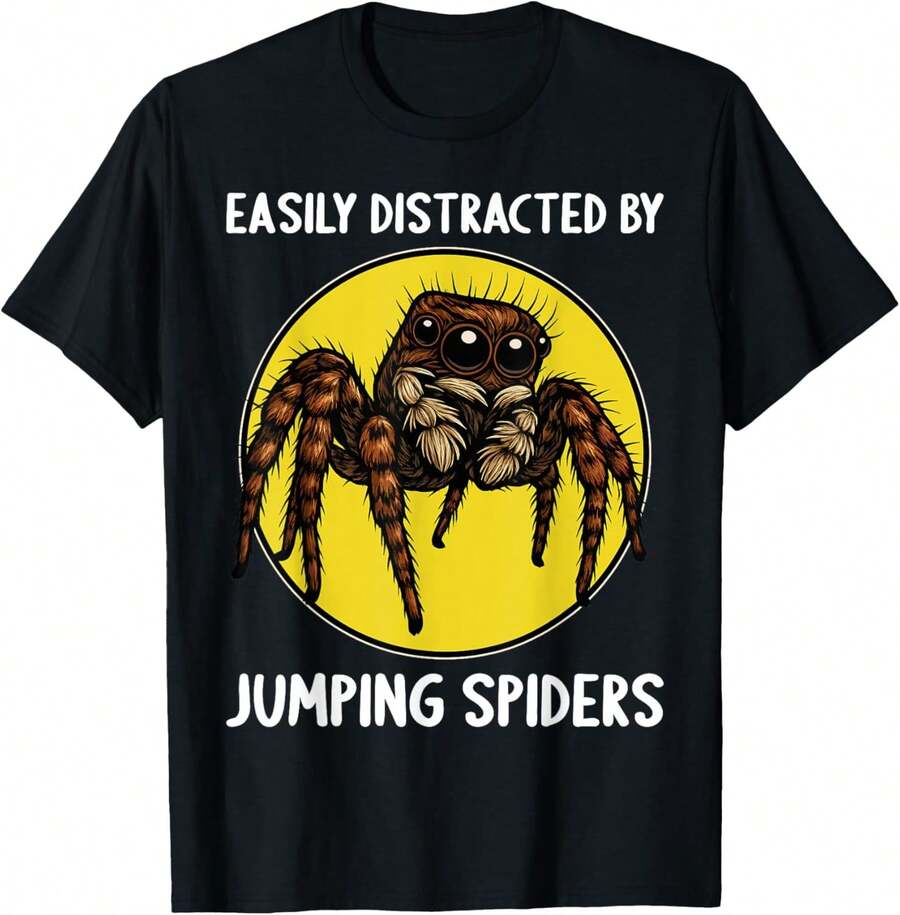 Easily Distracted By Jumping Spiders Jumping Spider T-Shirt - 黑色 - 查看 1
