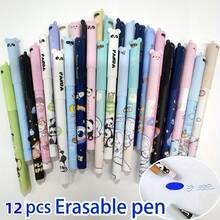 4/12 szt. zmazywalnych długopisów żelowych w kształcie zwierząt, tusz niebieski 0,5 mm, odpowiednie na okres powrotu do szkoły