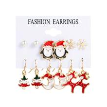 12pcs/Set Fashionable Christmas Tree, Reindeer, Snowflake Design Alloy Earring Set, Christmas Decor, Holiday Vibe Wear, Perfect Gift For Family And Friends