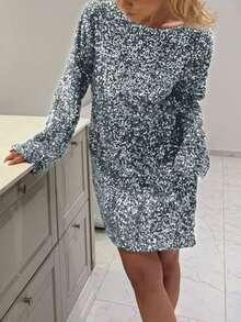 Robe longue à manches longues et dos nu pailletée pour femmes, convient pour Noël, la rentrée scolaire, les festivals de musique, les fêtes, les cocktails, les mini-jupes pour invités