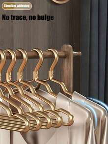 1/5/10pcs Golden Metal Hangers, Non-Slip Coat & Suit Hangers, Durable Wardrobe Organizer+For Dresses, Laundry Room Storage Solution Suitable For Suits & Coats, Space-Saving Stacking Dress Pants Shoes Jeans Boots Skirt,Spring,Minimalist,Summer Tops-Autumn Wardrobe Decorations - Wardrobe Storage - Clothes Storage Tools - Hangers