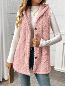 Women's New Autumn/Winter Solid Color Sleeveless Hooded Coral Fleece Jacket - Pink - View 4