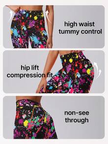 1件装女士高腰提臀紧身打底裤，运动裤，跑步裤，骑行裤，健身服，荧光迷彩，高弹力，柔软透气，吸湿排汗，适合健身房锻炼、瑜伽、普拉提、户外、休闲、运动、跑步、慢跑、锻炼、骑行、网球、羽毛球、足球、高尔夫等春季穿着。 - 彩色 - 查看 5