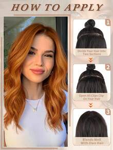 4 piezas de extensiones de cabello onduladas de 16 pulgadas de color rojo-naranja natural, piezas de cabello sintético adecuadas para uso diario de mujeres y niñas - Naranja - Ver 8