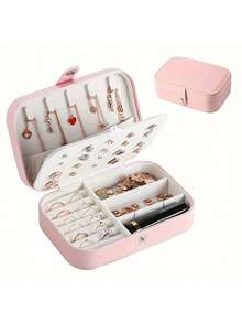 1 hộp đựng trang sức hai lớp du lịch, hộp đựng trang sức bằng da PU, hộp sắp xếp trang sức có khóa bấm, thích hợp để đựng nhẫn, mặt dây chuyền, bông tai, dây chuyền, tuyệt vời cho kỳ nghỉ, bãi biển, phòng tắm, phòng ngủ, dung tích lớn. - Nhiều màu - Xem 13