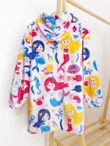 1pc High Permeability Printed Thickened Flannel Single Layer Hooded Sweatshirt, Video Game Controller & Space Pattern Wearable Blanket, Warm And Windproof Fleece Robe For Boys, Autumn/Winter - Multicolor - View 7