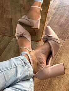 Pump Heel Sandal With Buckle Closure, Pointed Toe, 8 Cm - Màu Hồng baby - Xem 4