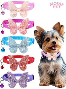 1/5 طوق لحيوانات الأليفة القطط والكلاب مزين بأجنحة الفراشة اللامعة ذات أجراس، يساعد أصحابها على تزيين حيواناتهم الأليفة، هدية مثالية للحيوانات الأليفة - متعدد الألوان - مشاهدة 1