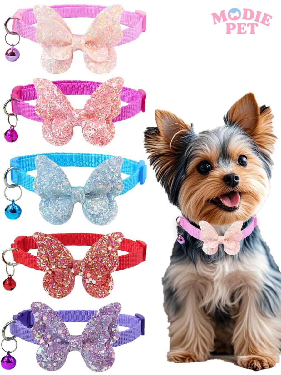 1/5 طوق لحيوانات الأليفة القطط والكلاب مزين بأجنحة الفراشة اللامعة ذات أجراس، يساعد أصحابها على تزيين حيواناتهم الأليفة، هدية مثالية للحيوانات الأليفة - متعدد الألوان - مشاهدة 1