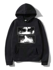 Jayce X Viktor Anime Mystery 2 Hoodie - White Hooded Sweatshirt With Eyes Graphic, Loose Fit Pullover Hoodie For Men & Women, Machine Washable Fall/Winter Casual Streetwear, Sweater Hoodie,Fall Hoodies,Men's Fall Clothes,Street Wear,Halloween,Mens Hoodies,Y2k Clothes,Jesus Hoodie,Thanksgiving Day,Nightmare Before Christmas,Christmas - 黑色 - 查看 1