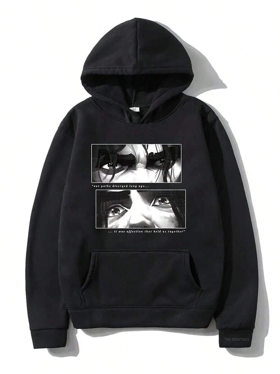 Jayce X Viktor Anime Mystery 2 Hoodie - White Hooded Sweatshirt With Eyes Graphic, Loose Fit Pullover Hoodie For Men & Women, Machine Washable Fall/Winter Casual Streetwear, Sweater Hoodie,Fall Hoodies,Men's Fall Clothes,Street Wear,Halloween,Mens Hoodies,Y2k Clothes,Jesus Hoodie,Thanksgiving Day,Nightmare Before Christmas,Christmas - 黑色 - 查看 1