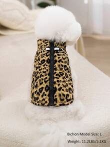 1pc Khaki Leopard Print & Spotted Gourd Pattern Cotton Dog Coat With Back Zipper, Washable Pet Jacket Suitable For Large, Medium And Small Dogs, For Indoor Or Outdoor Wear