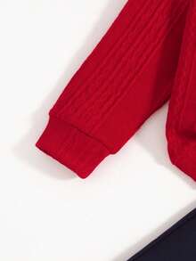 2 件男童休闲刺绣设计常规版型半襟长袖上衣和长裤套装，春秋