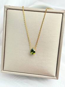 1pc Customized Birthday Birthstone Necklace, Cubic Zirconia Teardrop & Heart/Square Gemstone Personalized Birthday Gift, Gift For Mom, Gift For Best Friend