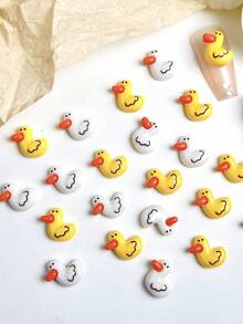 20 Pieces (Random Colors) Cartoon Nail Art Diamond Ornaments 3D Little Duck Resin Animal Cute And Adorable DIY Nail Accessories
