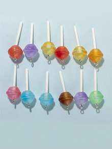 10Pcs Colorful Sugar Candy Lollipop Resin Charms Kawaii 3D Pendant Charms For Jewelry Making Suppplies Keychain Diy Crafts - Multicolor - View 2