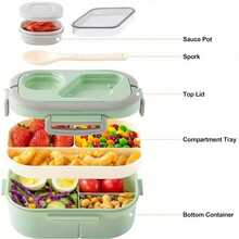 40.5 Oz.Large Salad Bowl,1 Adult Bento Box, Salad Container, Large Salad Bowl, Bento-Style Tray For Toppings, 3 Oz. Sauce Container For Dressing, With Reusable Fork And Knife,Back To School - 便當 - 查看 8