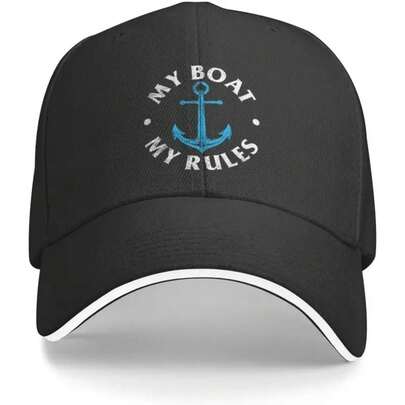 My Boat, My Rules, Funny, Captain Boating, Baseball Cap, Casual Unisex Hip Hop Cap, Light And Durable, Simple Design, Suitable For Summer Wear, Outdoor Casual Baseball Cap, Especially For Fishing Activities.Great Choice For Holiday Gifts!