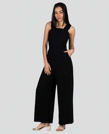 Women's Pantaloon Jumpsuit With Medium Straps In Elastic Viscose In Black .517-1 - Black - View 4