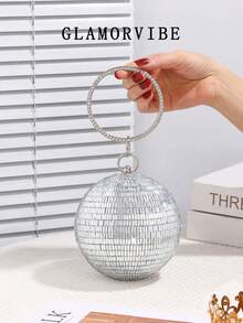 1pc Women's Fashionable Sparkling Ball-Shaped Crystal Rhinestone Evening Clutch Bag, Luxury Diamond Ring Handbag, High-End Shiny Diamond Formal Dress Purse, Minimalist Clutch Suitable For Gala, Party, Birthday, Wedding, Gift