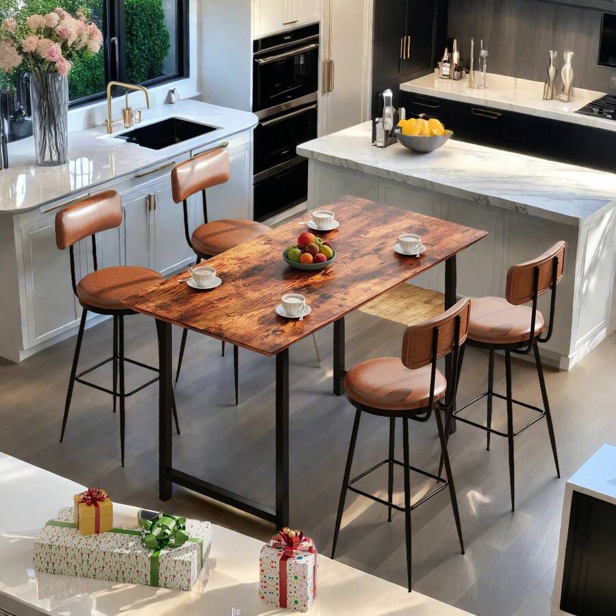 Serie - Juego de 4 taburetes de bar, silla de cocina, asiento acolchado, poliuretano, estilo moderno, 65 cm de alto, estructura de metal, apto para cocinas y mostradores de bar (negro, gris, marrón)