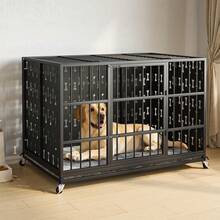 42 Inch Large Dog Crate With Soft Pad Indestructible Heavy Duty Steel Dog Crate Modern Bone-Shaped Pattern Big Removable Dog Cage With Lockable Wheels Indoor/Outdoor For Large Dog - BLACK(42.52"L x 29.92"W x 34.46"H) - 查看 1