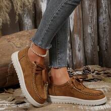 Retro Suede Thick Sole Lace-Up Women Casual Shoes, Lightweight Shock-Absorbing Fashionable For Daily Wear - 棕色 - 查看 8