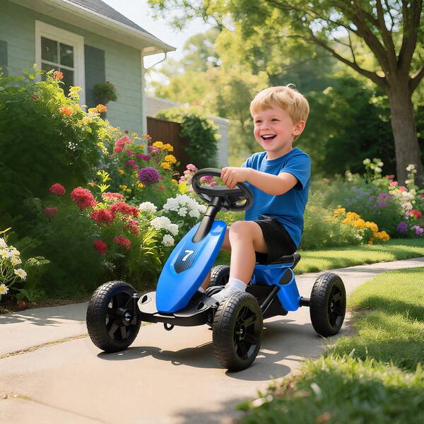  AIYAPLAY Pedal Go Kart For Kids, Children Ride-On Race Car With Silent EVA Tyres, For 2-5 Years, Blue