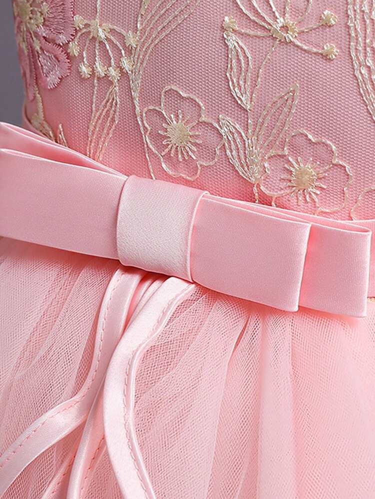 Vestido de princesa ajustado sin mangas para niñas, vestido para fiesta de cumpleaños/recital de piano (Seleccione el tamaño según la medida del busto) - Rosa - Añade 7