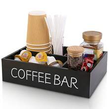 Organizador de estación de café con alfombrilla para café, organizador de barra de café para encimera, soporte de madera para cápsulas de café, organizador de almacenamiento de condimentos de café y té para accesorios de café