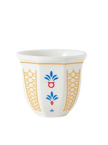 1pc Middle Eastern Style 100ml Ceramic Cup, Hand-Painted Coffee Mug With Elegant Blue, Red And Green Patterns, Complemented By "Peace" Latte Art, Displayed On White Surface With Coffee Beans And Pastries, Refreshing Visual Experience, Saudi National Day Gift - Multicolor - View 15