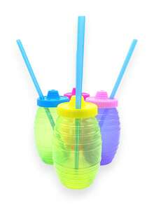 Barril Vitrolero de Plástico Dispensador Dulcero Exhibidor Fiestas Capacidad 500ml Colores Neón paquete 10 piezas Almacenaje Alimentos Dulces Bebidas Portátil Organización Eventos Colorido - Transparente - Ver 1