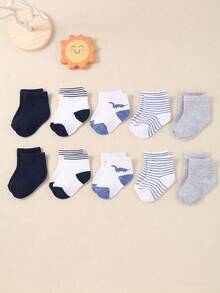 20/10/5 双随机款婴儿恐龙/条纹/裸色提花图案中筒袜，可爱休闲中筒袜，适合男婴，完美适合 0-3 岁幼儿 - 彩色 - 查看 8