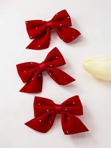 5 Stücke/Set Mädchen Kinder Stoff Schleifen Haarspangen, Haarklammern mit Strass, elegante Haaraccessoires für den täglichen Gebrauch, Weihnachten, Valentinstag