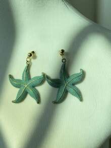 1 Conjunto de 3 peças Brincos e Colar da Série Oceânica Boêmia de Moda Versátil e Colorida com Estrela-do-mar, Conjunto de Colar Pendente e Brincos de Estrela-do-mar de Design Único em Turquesa, Adequado para Uso Diário e de Férias pelas Mulheres