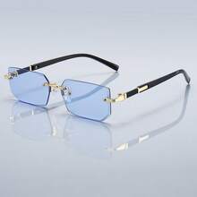 奢华无框矩形渐变镜片男女通用时尚眼镜，金属镜框，设计师品牌时尚眼镜，夏季柔和色调，优雅美学，度假装扮，热带海滩度假风，经典摩托车驾驶眼镜，男士时尚眼镜 - 101 - 查看 5