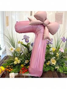 2pcs 32-Inch Pink Number 0-9 Bow Combination Balloon Set, Suitable For Birthday, New Year, Anniversary And Holiday Party Backdrop Decoration, Birthday Number Balloons - Pink - View 9