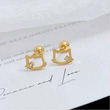 1對S999純銀貓形耳骨螺紋耳釘耳環，適用於學生女性作為母親節禮物 - XY-143 - 查看 9