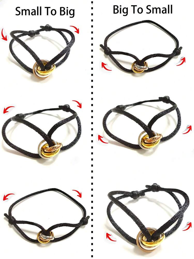 1 Piece Handmade Adjustable Stainless Steel Golden Three-Ring Braid Bracelet Couple Gift - Gold - View 11