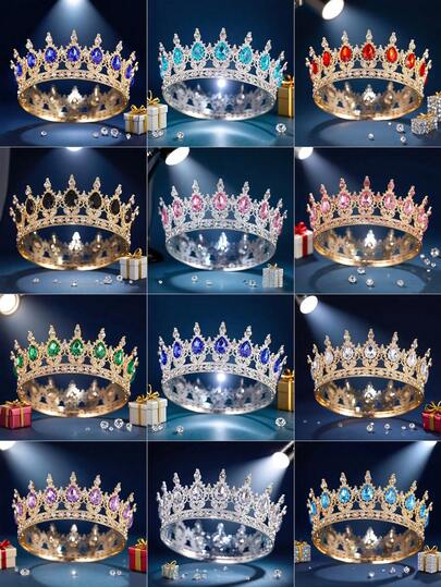 Barocke Kristallkrone, luxuriöse runde Königskrone, eleganter Braut-Hochzeitskopfschmuck, Party-Kostümkopfbedeckung, Goldkrone, Tiara-Krone, Goldkopfschmuck, Kronen, Haargirlande, Haarkranz, Haarwein, Haarkreis, Tiara-Krone, Brautjungferngeschenke