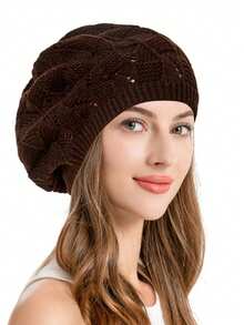 2Pcs/1pc Women's Fashion Hollow Knitted Leaf Flower Beret Casual Daily Beret Solid Color Fashion Versatile Hat Slack, Suitable For Daily Life And Travel