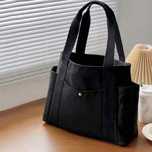 1 件大容量帆布手提袋，多口袋单肩包，可重复使用购物袋，方便携带，配有舒适手柄，适合日常使用和礼品便携式手提包，适合学校工作旅行购物 - 彩色 - 查看 8