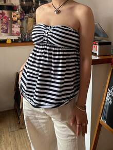 Women Y2k Tube Top Button Sleeveless Backless Strapless Bandeau Cute Aesthetic Summer Going Out Club Party Tank Tops - 黑與白 - 查看 6