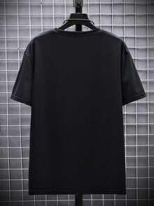 Men's Solid Color Crew Neck Short Sleeve T-Shirt - Black - View 2