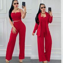 Precioso set de 3 pz , Blazer-Top-Pantalón, Elegante y Cómodo - Rojo - Ver 2