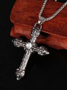 1入組復古交叉頭骨設計吊墜項鍊適合男士日常裝飾,適用於首飾類禮品和派對 - 復古銀色 - 查看 7